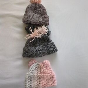 Charming Kids Crochet Hat Trio - Pink and Gray